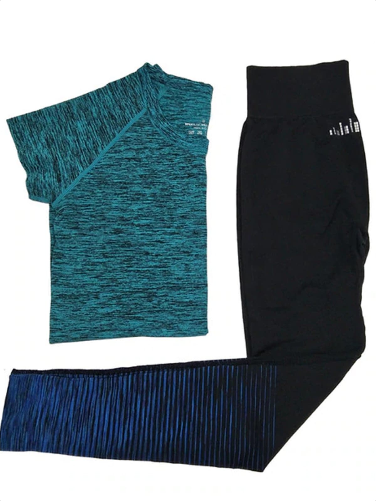 Womens Marled Short Sleeve Top & Leggings Set - Blue / M - Womens Activewear