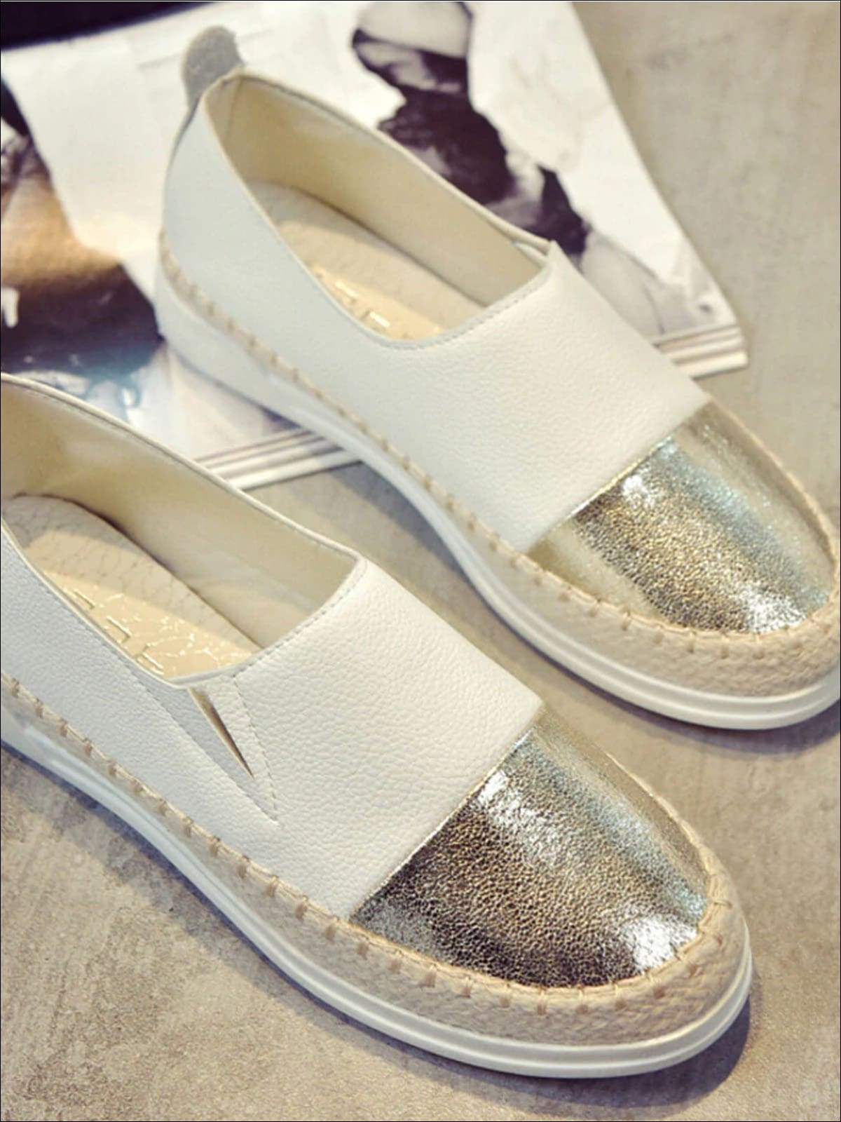 Womens Metallic Espadrille Slip On Shoes - Womens Shoes