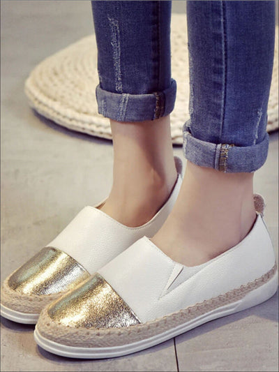 Womens Metallic Espadrille Slip On Shoes - Gold / 5 - Womens Shoes