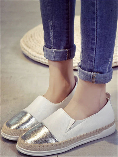 Womens Metallic Espadrille Slip On Shoes - Silver / 5 - Womens Shoes