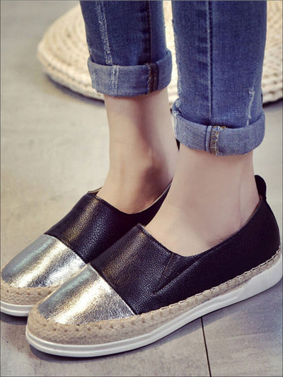 Womens Metallic Espadrille Slip On Shoes - Silver Black / 5 - Womens Shoes