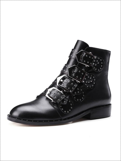 Womens Modern Synthetic Leather Rivet Ankle Boots - Womens Boots