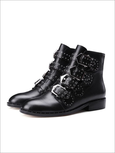 Womens Modern Synthetic Leather Rivet Ankle Boots - Womens Boots