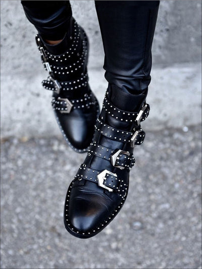 Womens Modern Synthetic Leather Rivet Ankle Boots - Womens Boots