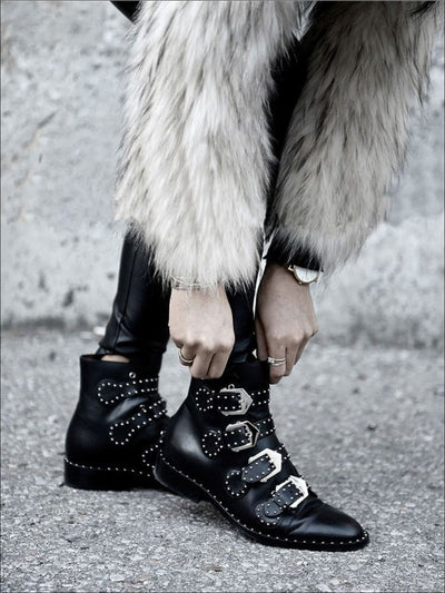 Womens Modern Synthetic Leather Rivet Ankle Boots - Black / 4.5 - Womens Boots