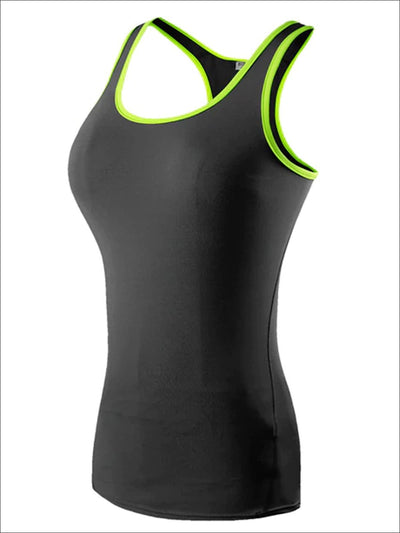 Womens Moisture-Wicking Racerback Active Top - Black/Green / S - Womens Activewear