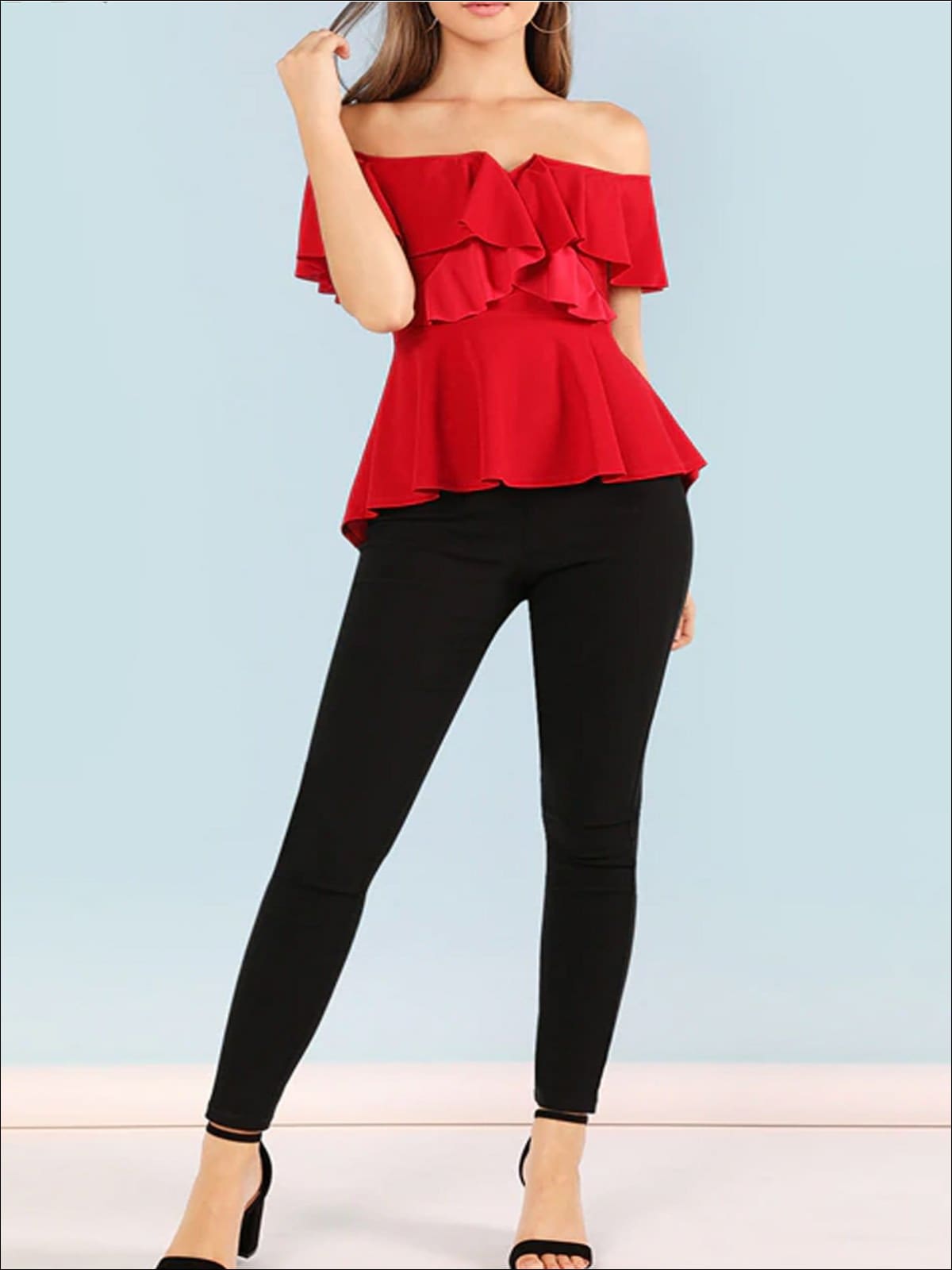 Womens Off The Shoulder Asymmetrical Peplum Blouse - Womens Tops