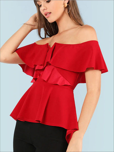Womens Off The Shoulder Asymmetrical Peplum Blouse - Womens Tops