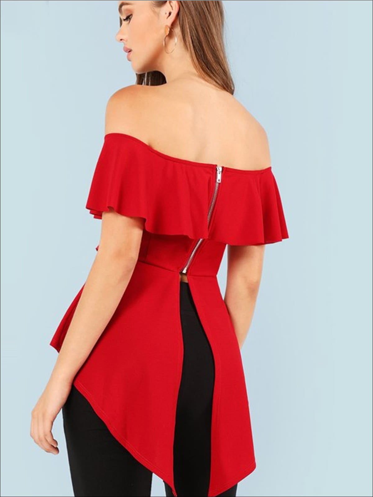 Womens Off The Shoulder Asymmetrical Peplum Blouse - Womens Tops