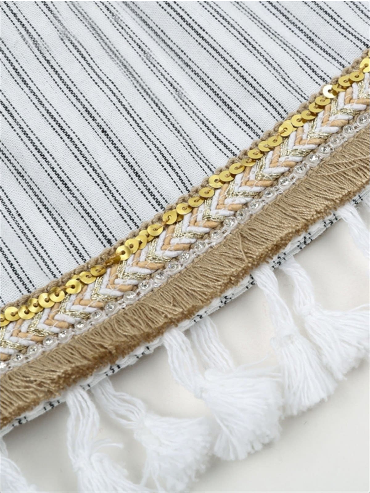 Womens Off The Shoulder Tassel Hem Striped Romper - Womens Jumpsuits