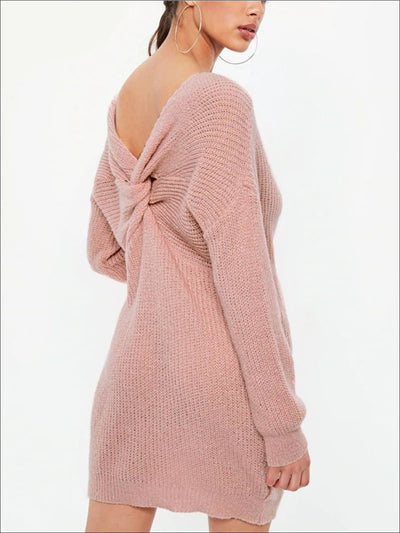 Womens Off The Shoulder Twisted Back Sweater Dress - Womens Fall Dresses
