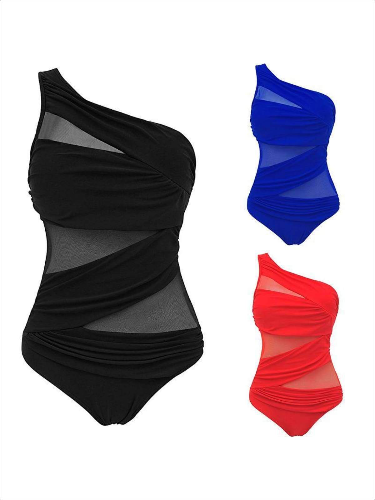 Womens One Piece One Shoulder Monokini ( 3 colors option) - Womens Swimsuit