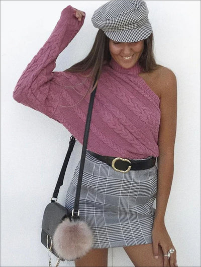 Womens One Shoulder Cable Knit Sweater - Womens Fall Sweaters