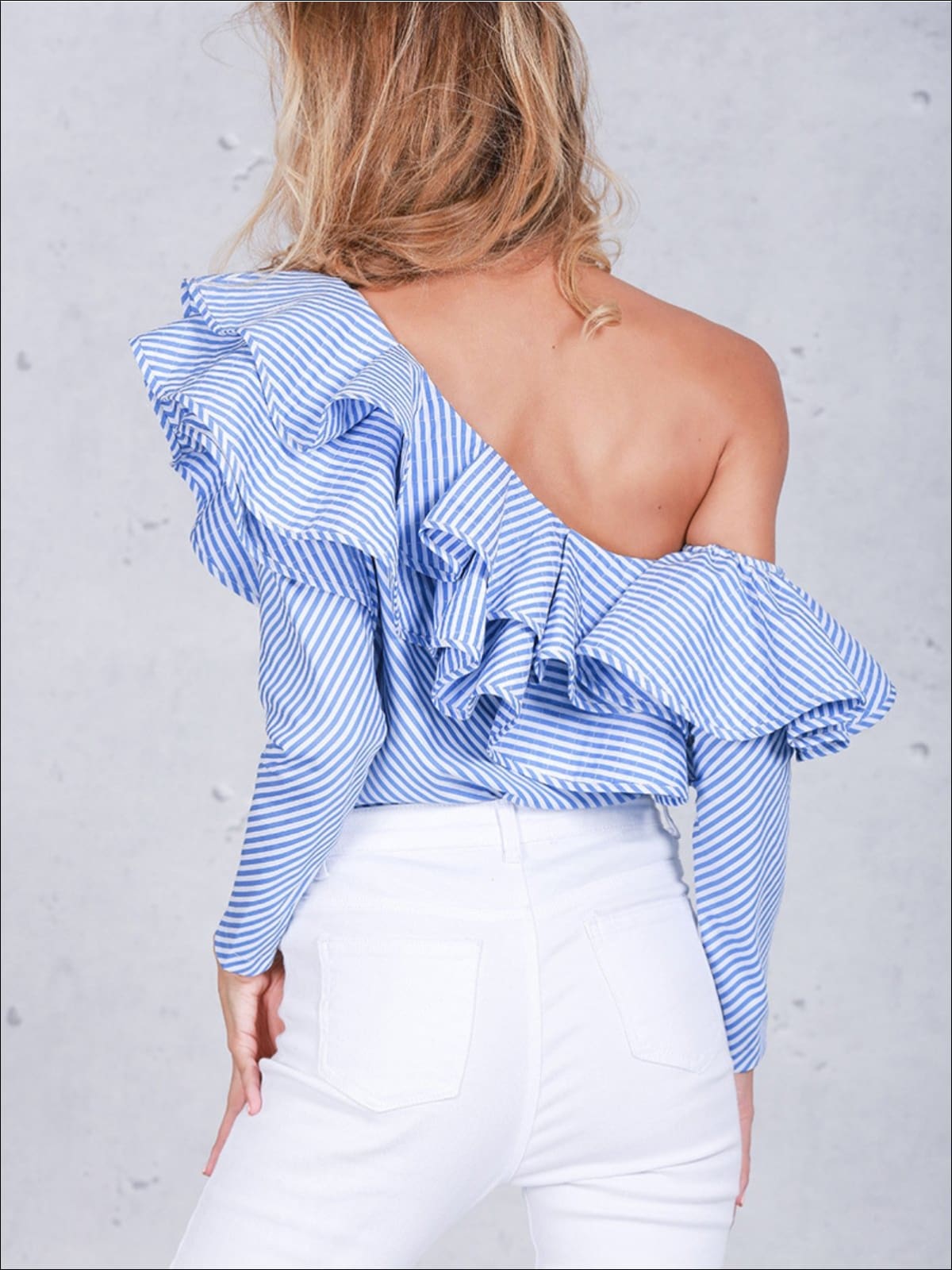 Womens One shoulder Ruffled Long Sleeve Blouse - Womens Tops