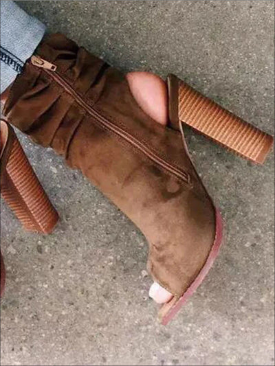 Womens Open Toe Block Heel Booties - Womens Shoes