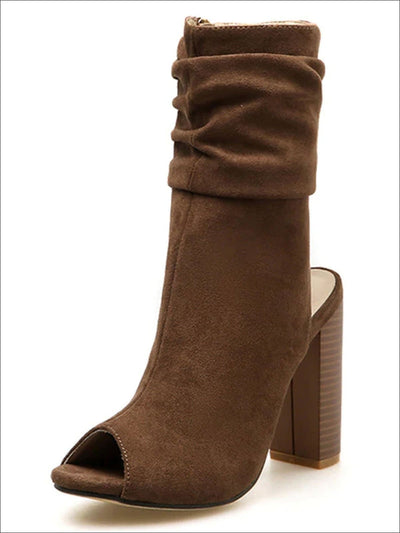 Womens Open Toe Block Heel Booties - Brown / 4 - Womens Shoes