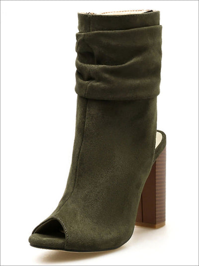 Womens Open Toe Block Heel Booties - Green / 4 - Womens Shoes