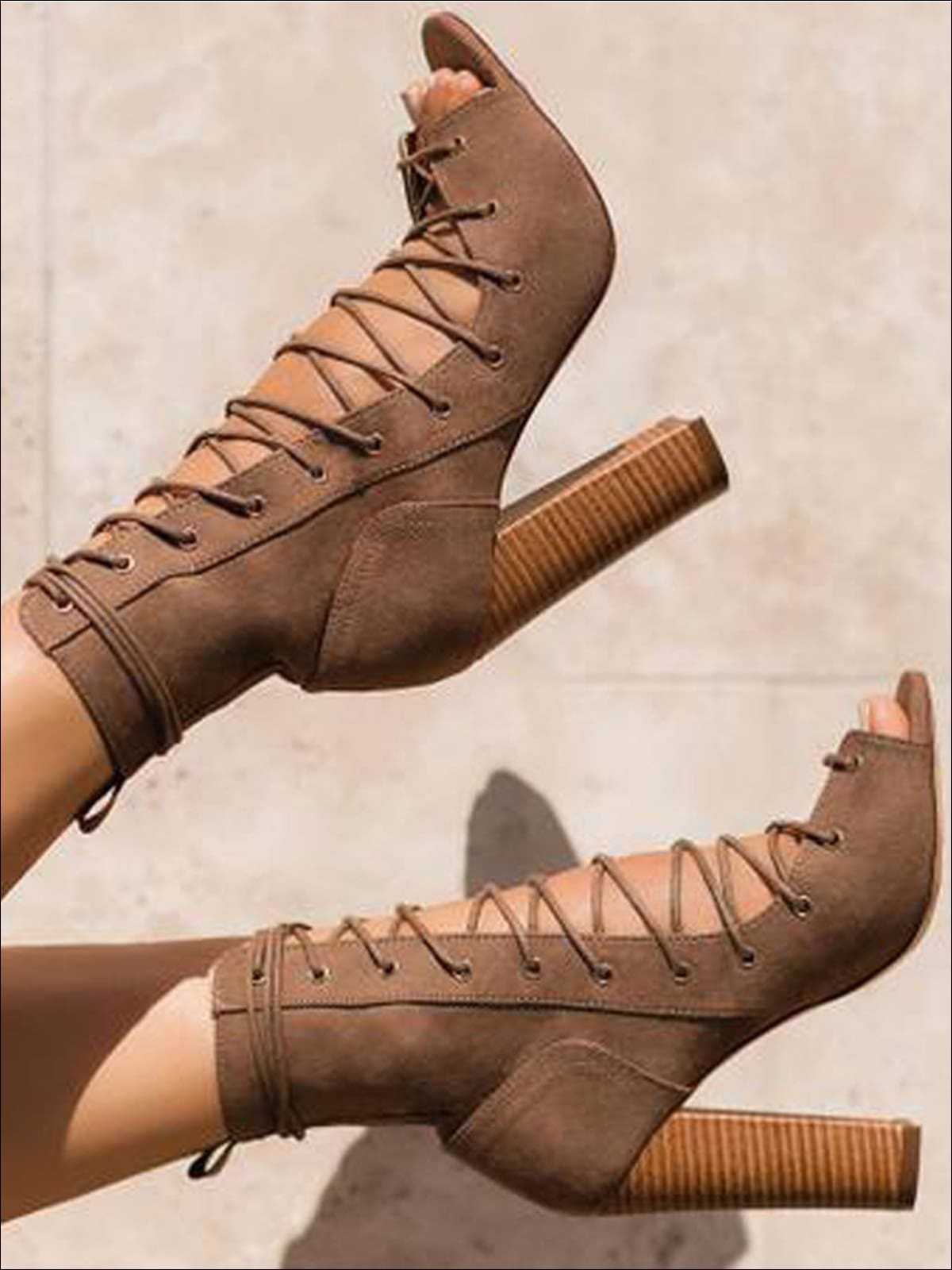 Womens Open Toe Lace Up High Heel Booties - Womens Shoes