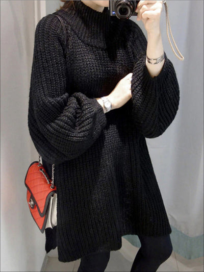 Womens Over-Sized Fall Knit Turtleneck Sweater - Black / 1 - Womens Fall Sweaters