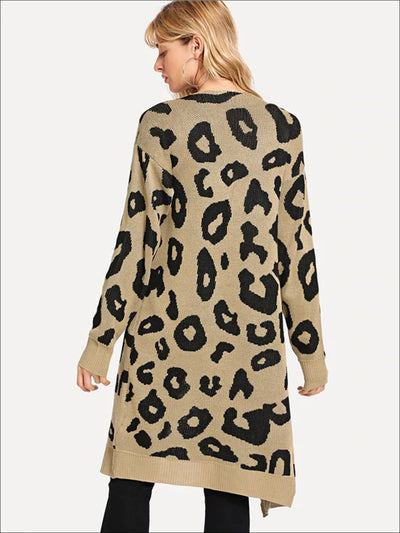 Womens Over-Sized Leopard Print Open Front Cardigan - Womens Fall Outerwear