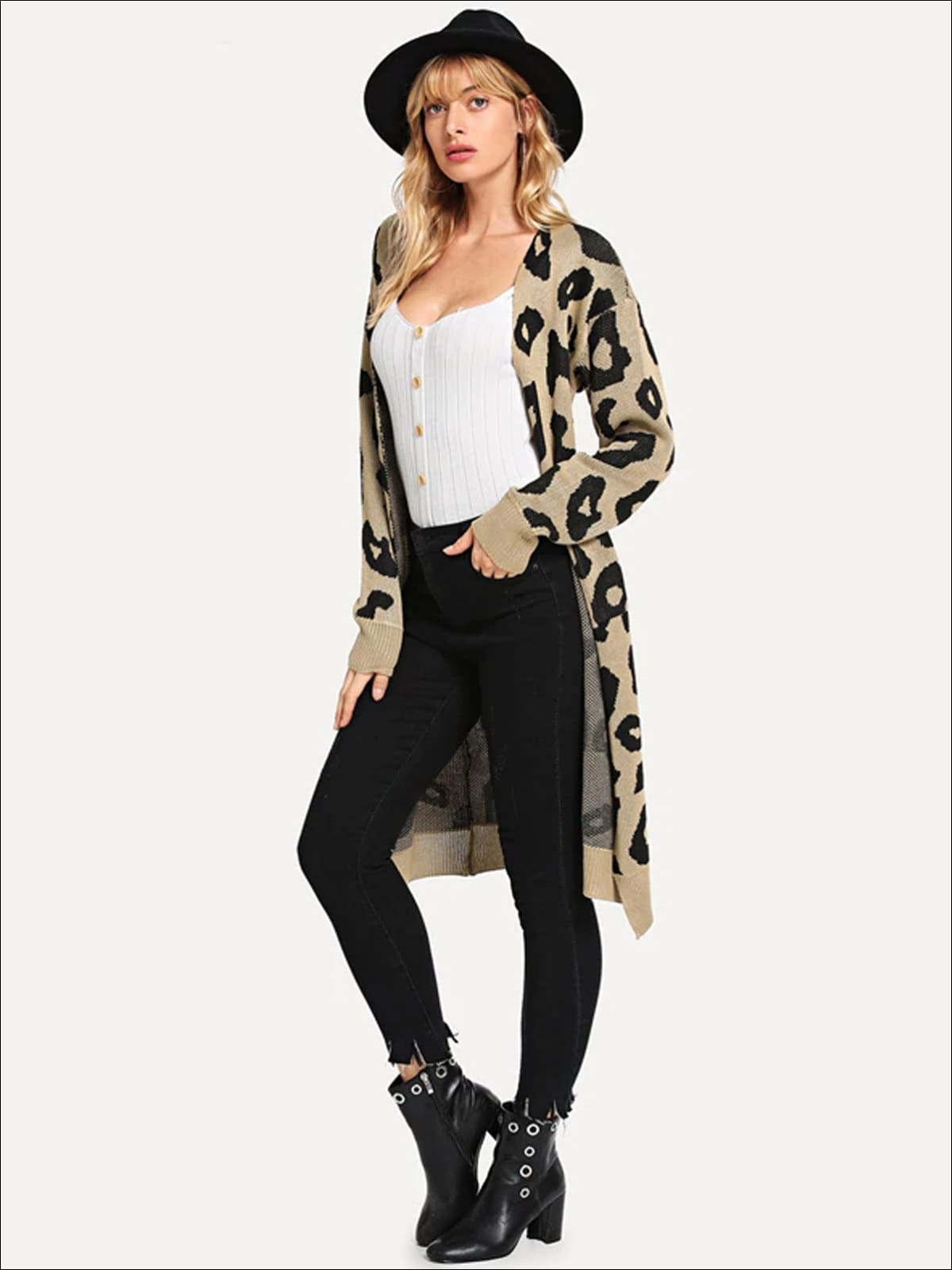 Womens Over-Sized Leopard Print Open Front Cardigan - Womens Fall Outerwear