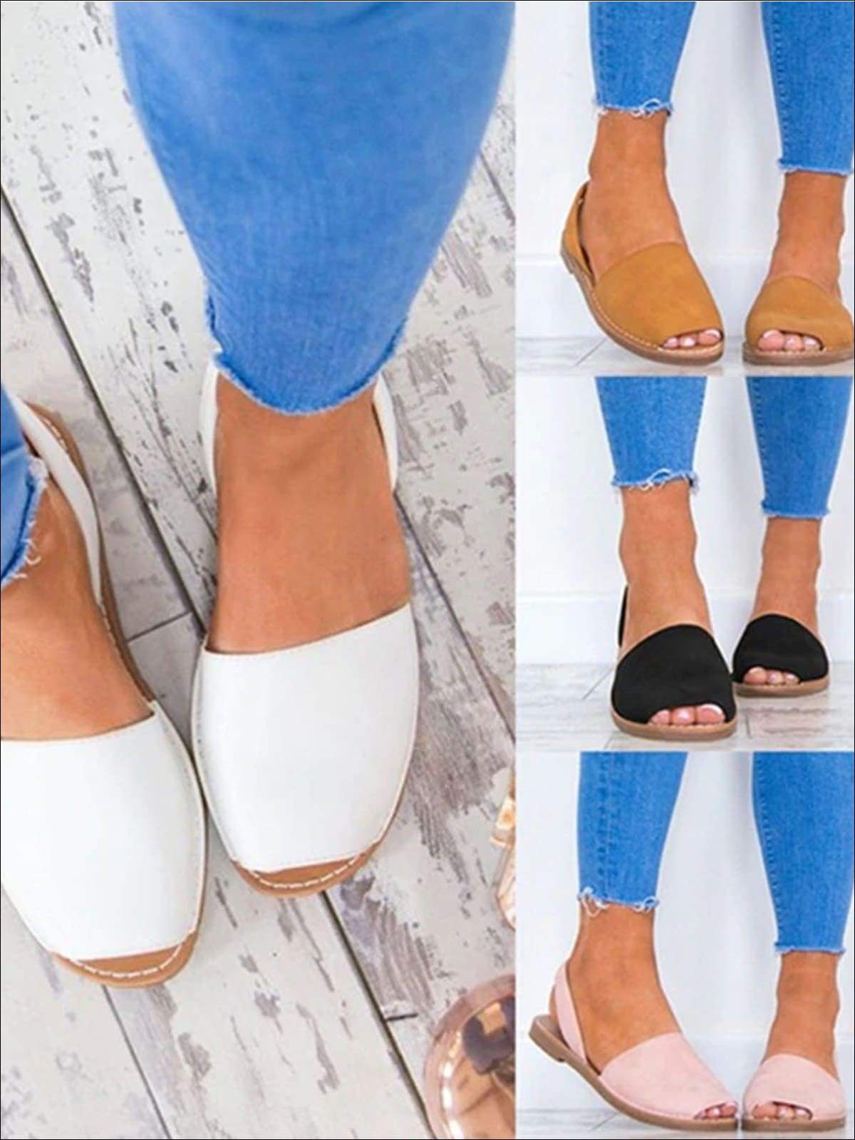 Womens Peep Toe Flat Casual Sandals With Back Strap - Womens Shoes