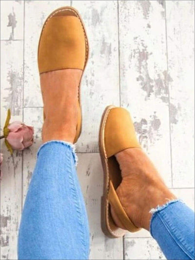 Womens Peep Toe Flat Casual Sandals With Back Strap - Brown / 4.5 - Womens Shoes