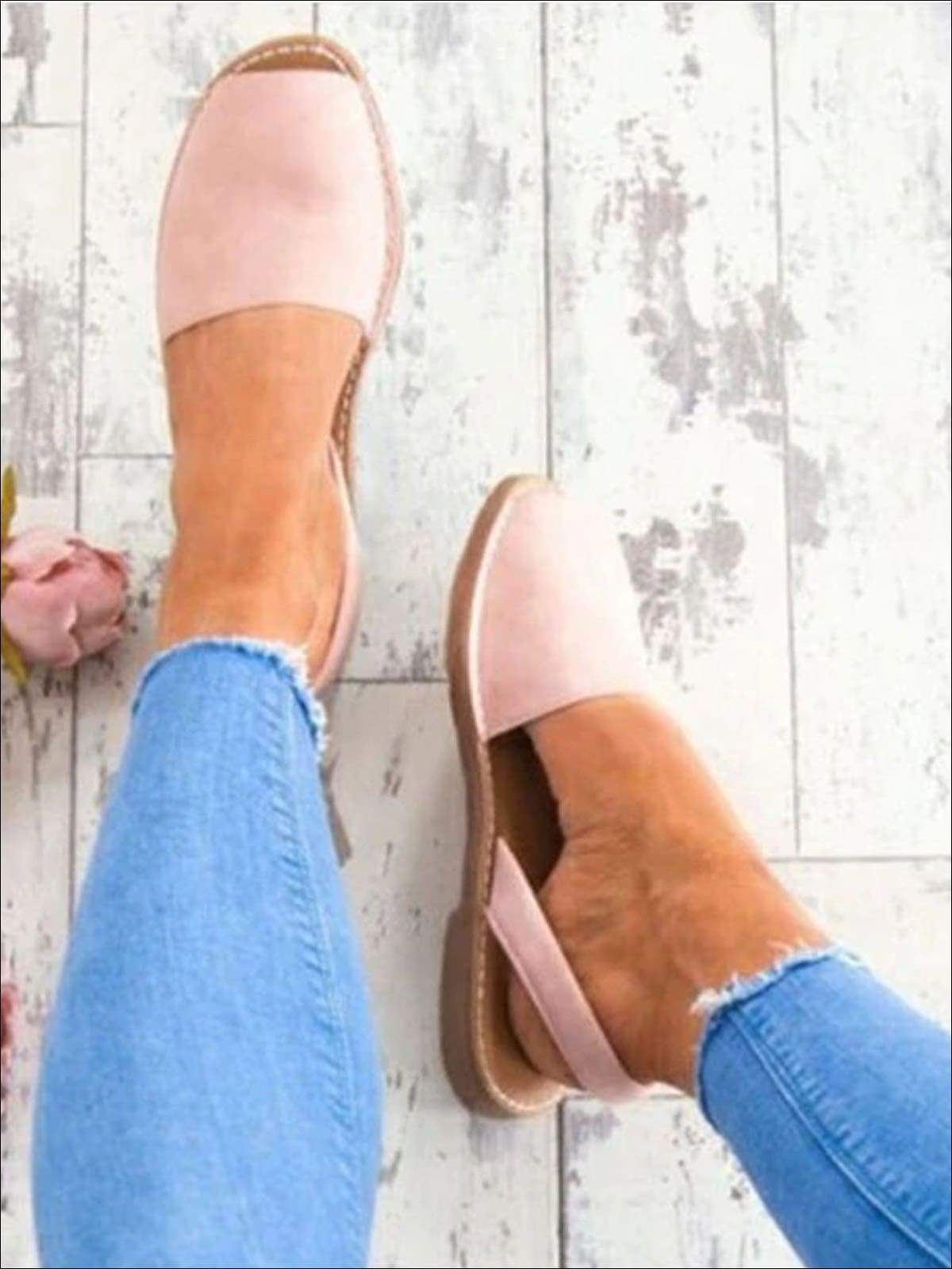 Womens Peep Toe Flat Casual Sandals With Back Strap - Pink / 4.5 - Womens Shoes