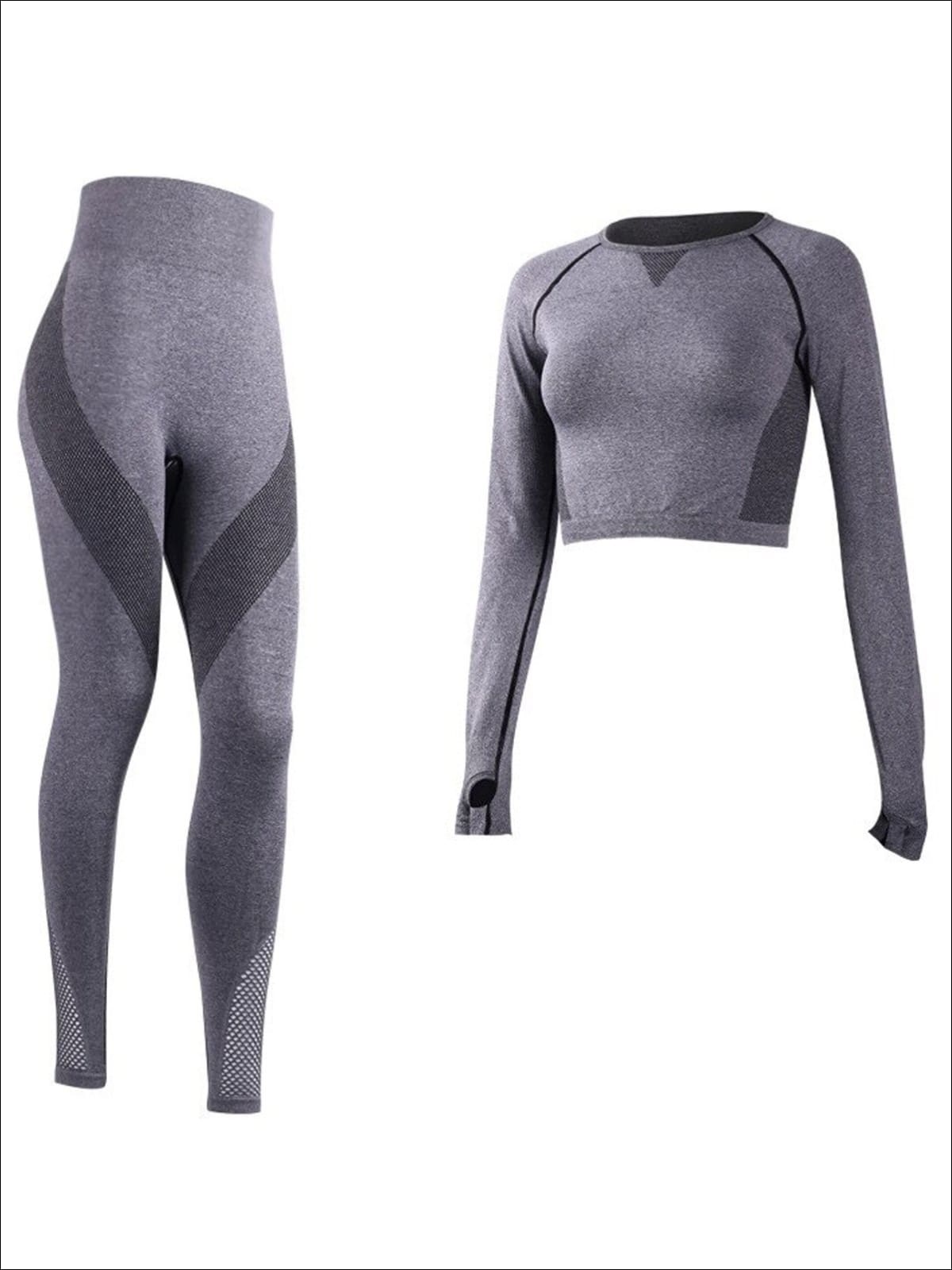 Womens Perforated Crop Top & High-Rise Leggings Set - Womens Activewear