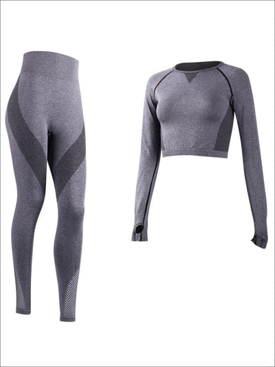 Womens Perforated Crop Top & High-Rise Leggings Set - Womens Activewear