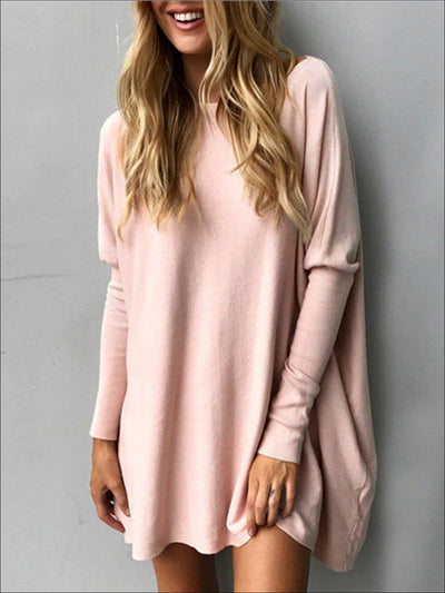 Womens Pink Oversized Long Sleeve Tunic - Womens Tops