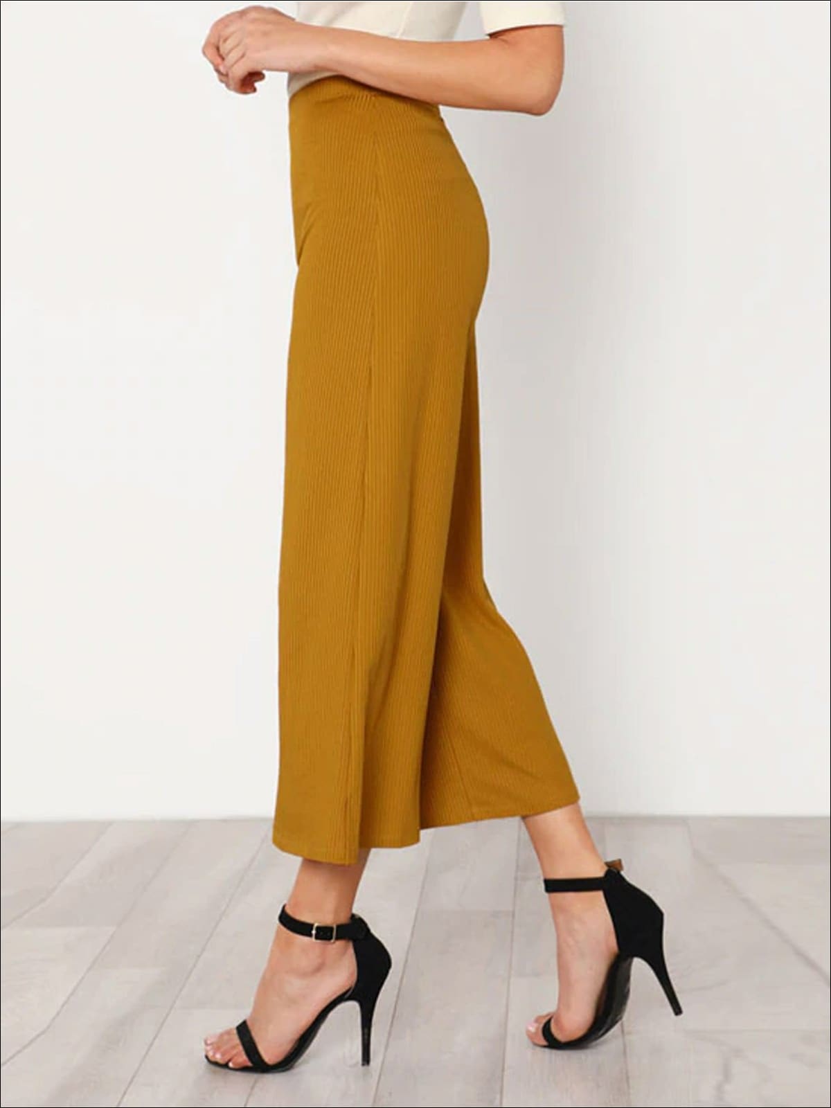 Womens Plain Elastic Mid Waist Culotte Pants - Womens Bottoms