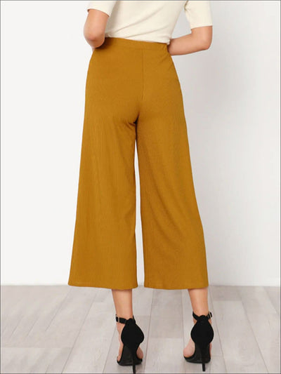 Womens Plain Elastic Mid Waist Culotte Pants - Womens Bottoms