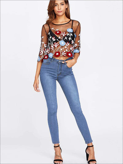 Womens Plain High Waist Button Skinny Jeans - Womens Bottoms