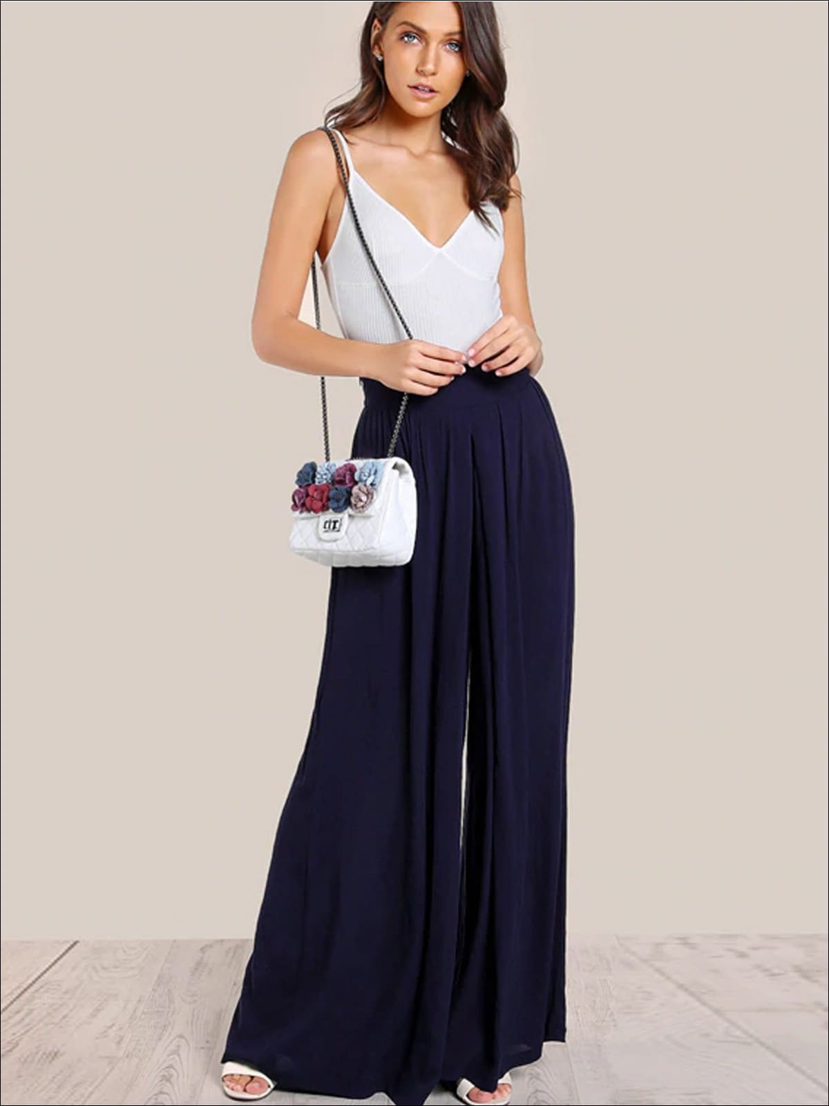 Womens Pleated High Waist Palazzo Pants - Womens Bottoms