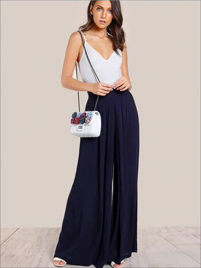 Womens Pleated High Waist Palazzo Pants - Womens Bottoms