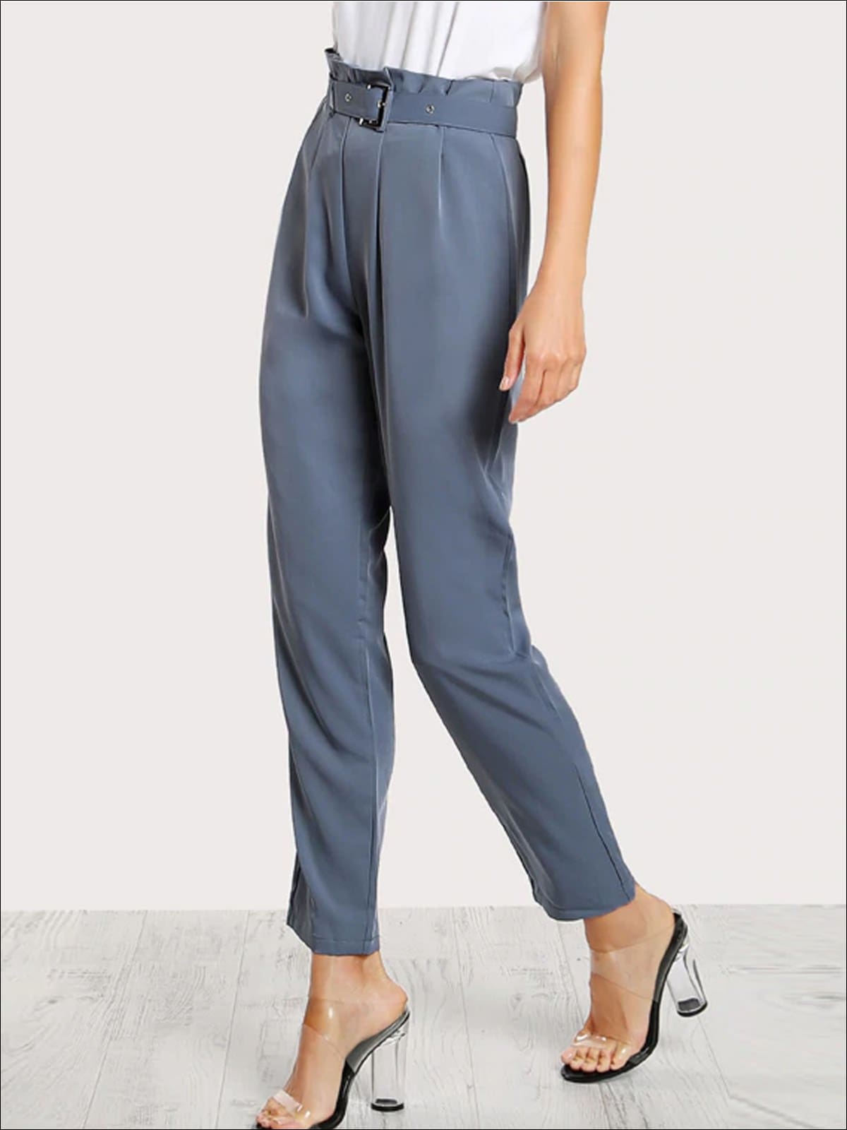 Womens Pleated Tailored Pants With Buckle Belt - Womens Bottoms