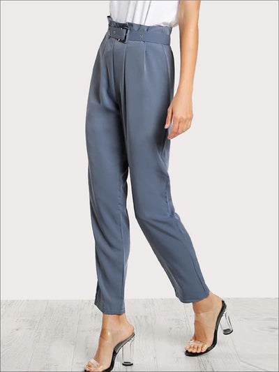 Womens Pleated Tailored Pants With Buckle Belt - Womens Bottoms