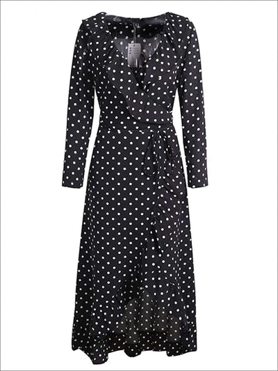 Womens Polka Dot Asymmetrical Ruffled Wrap Dress - Womens Dresses