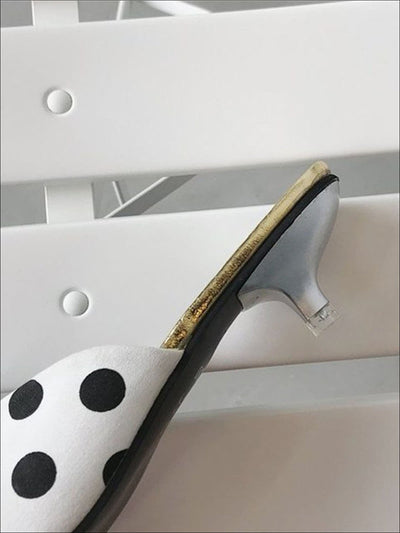 Womens Polka Dot Pointed Toe Mules with Mini Heel - Womens Shoes