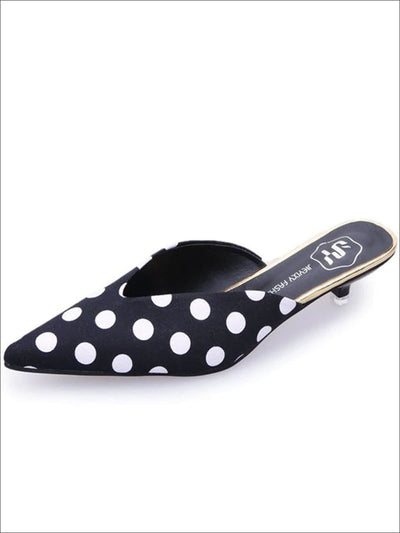 Womens Polka Dot Pointed Toe Mules with Mini Heel - Black / 6.5 - Womens Shoes