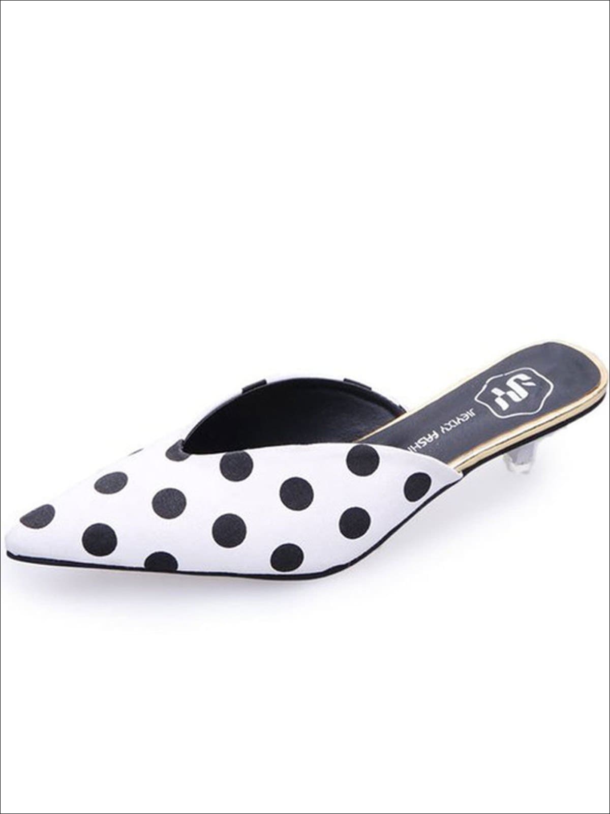 Womens Polka Dot Pointed Toe Mules with Mini Heel - White / 6.5 - Womens Shoes
