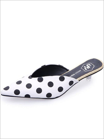 Womens Polka Dot Pointed Toe Mules with Mini Heel - White / 6.5 - Womens Shoes