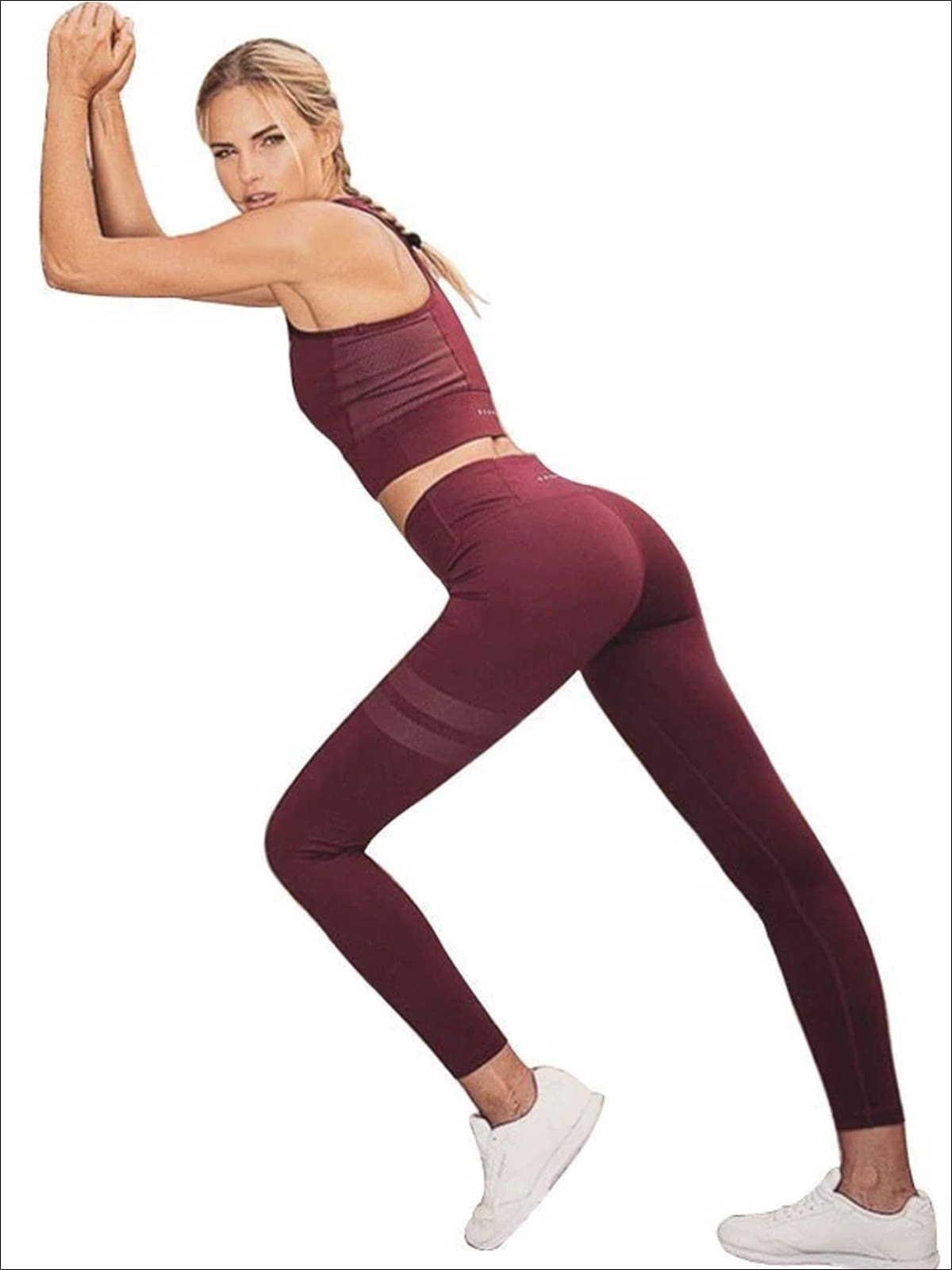 Womens Push Up Sports Bra & Seamless Leggings Set - Burgundy / S - Womens Activewear