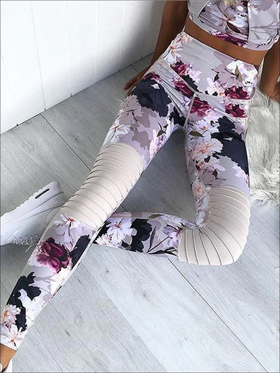 Womens Quick Dry Floral Cross Front Crop To Leggings Set - Womens Activewear