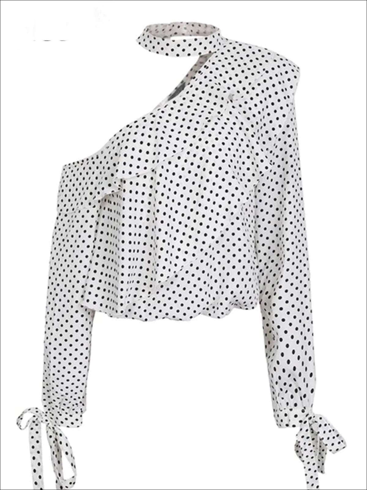 Womens Retro One Shoulder Ruffled Chiffon Blouse - Womens Tops