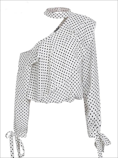 Womens Retro One Shoulder Ruffled Chiffon Blouse - White / S - Womens Tops