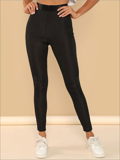 Womens Rib Knit High Waist Leggings - Black / XS - Womens Bottoms