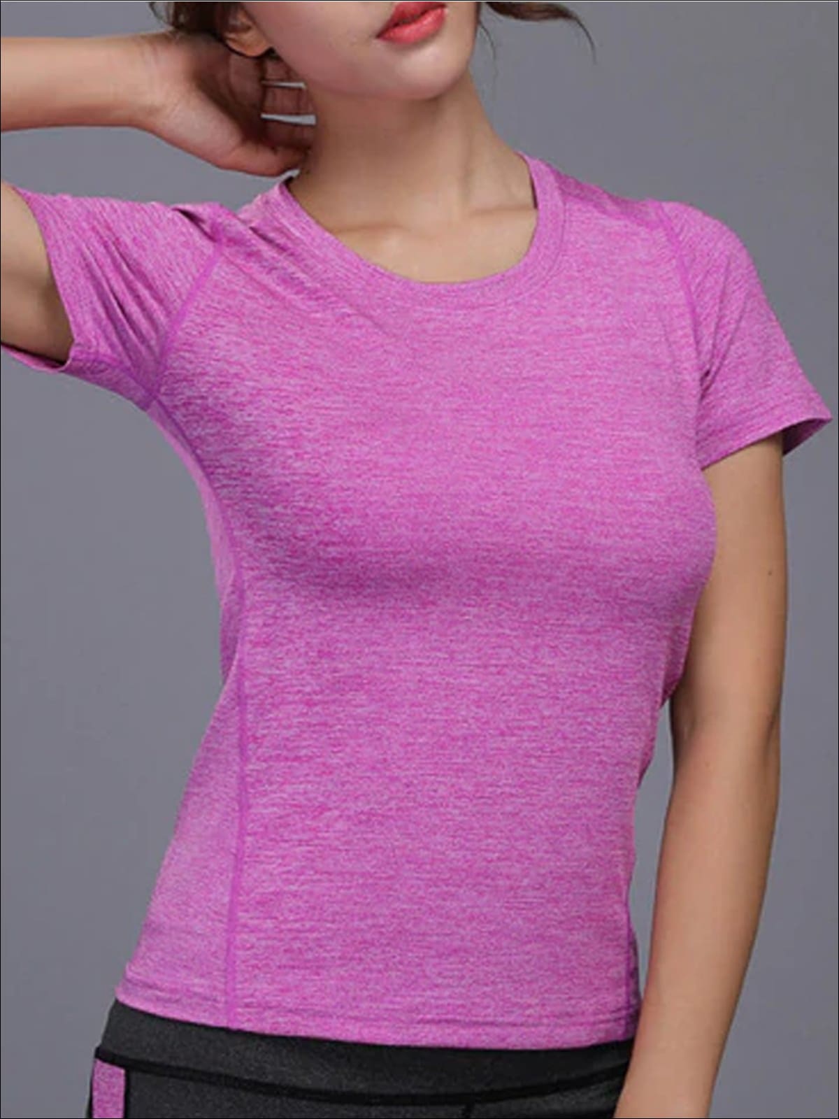 Womens Round Neck Elastic Fitness Top - Womens Activewear