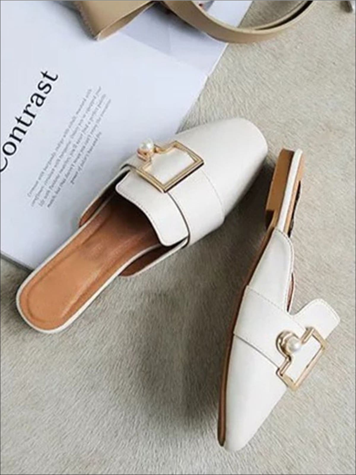 Womens Round Toe Metal Pearl Embellished Mules - Womens Shoes